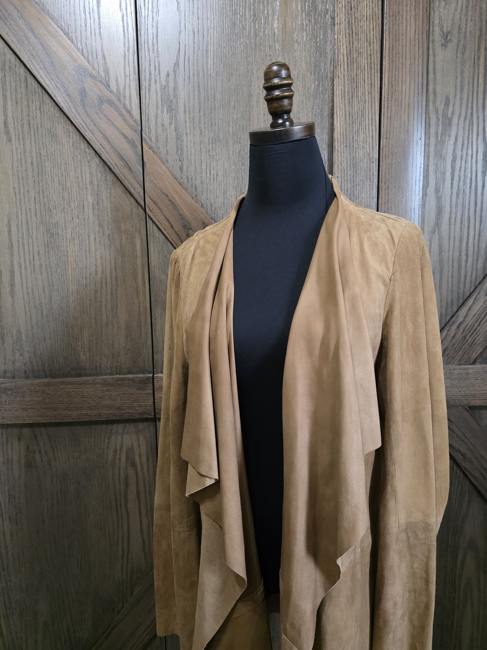 Eileen Fisher Camel Suede Open Drape Leather Jacket - Picture 2 of 5